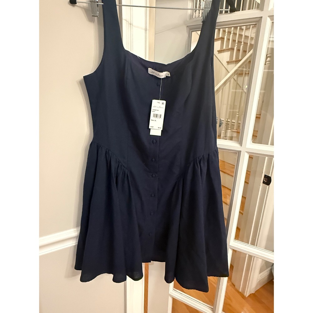 All in Favor Navy Blue Button Front Drop Waist Mini Dress XL NWT